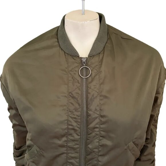 COTTON ON Cinched Sleeve Full Zip Cropped Bomber Jacket in Olive Green SZ 6 - Picture 4 of 10